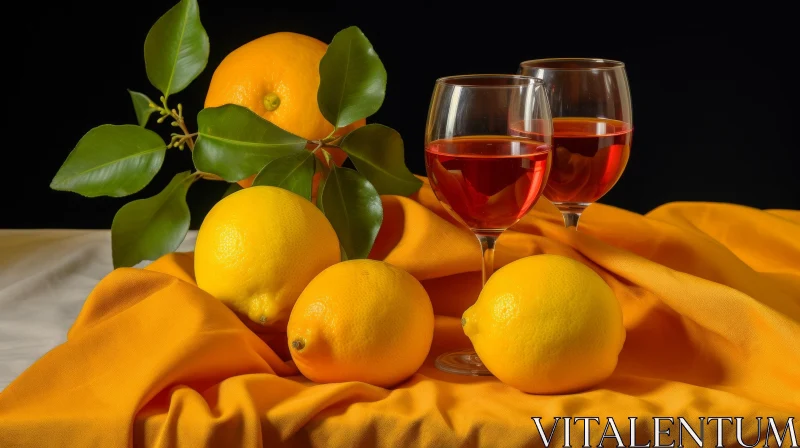 AI ART Serene Still Life with Wine Glasses and Lemons