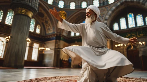 Whirling Dervish Dance in Mosque - Serene Muslim Man