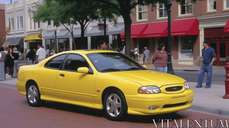 Yellow Sedan in Front of Grass: A Stylish Tribute to the 1990s AI Image