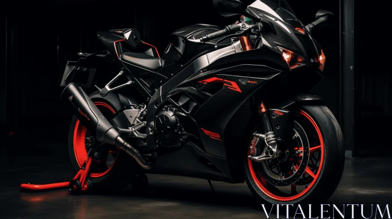 Black and Red Motorcycle in Dark Room | Innovative Machine Aesthetics AI Image