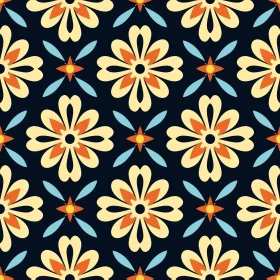 Colorful Flower Pattern on Dark Blue Background