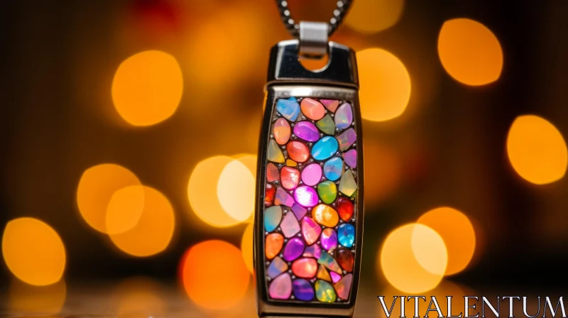 Colorful Gemstone Pendant on Silver Chain AI Image