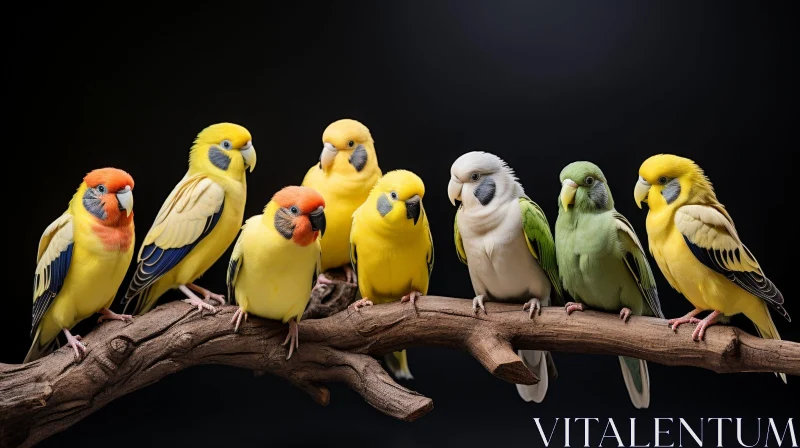 Colorful Parrots Sitting on Branch - Wildlife Photography AI Image