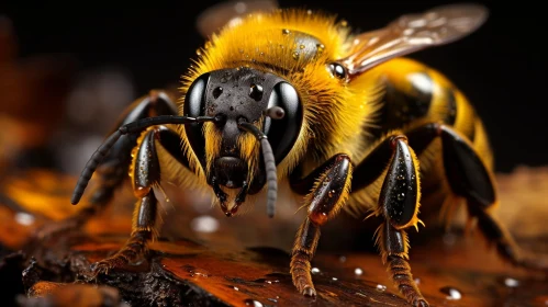 Detailed Macro Image of a Honeybee on Brown Surface