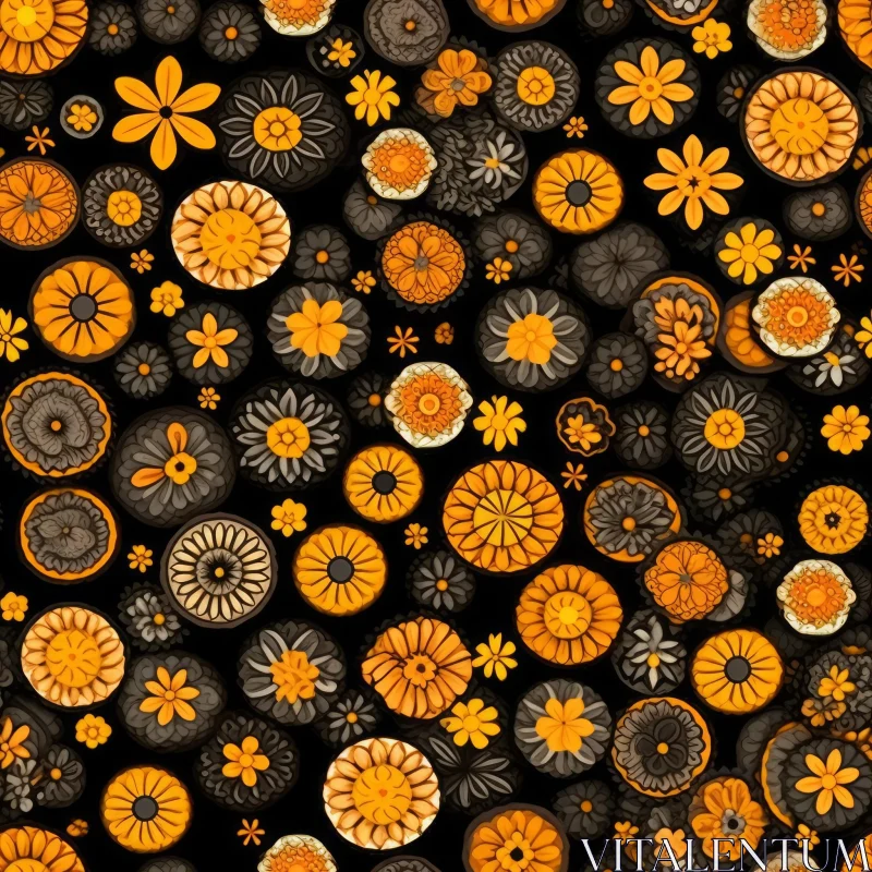 Hand-Drawn Floral Seamless Pattern in Orange, Yellow, and Black AI Image