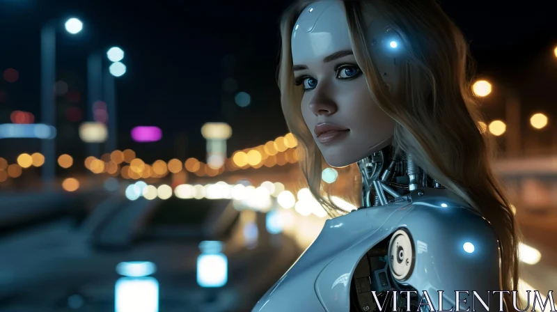 Powerful Portrait of a Blonde Woman in a Futuristic Cityscape AI Image