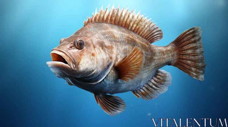 Realistic 3D Brown Fish Rendering in Deep Blue Background AI Image