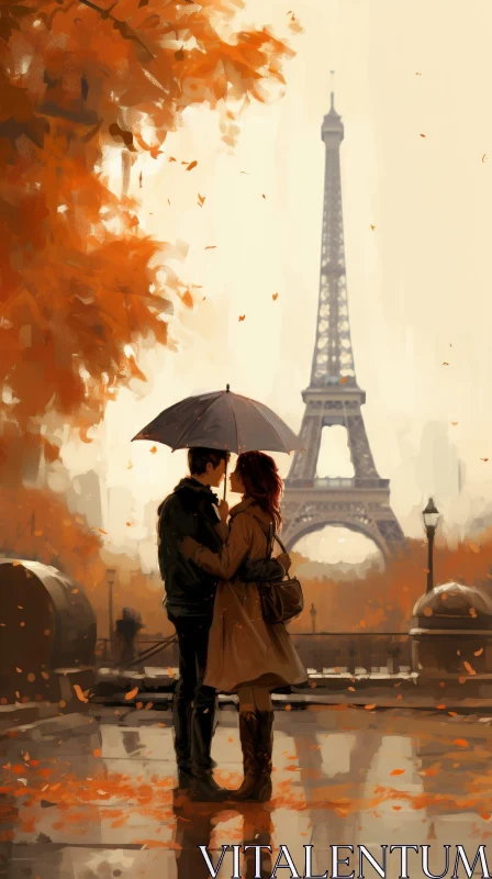 Romantic Couple at Eiffel Tower in Autumn AI Image