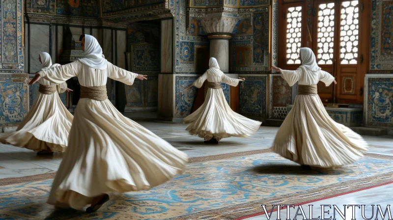 Traditional Sufi Dance by Three Women in a Mosque AI Image