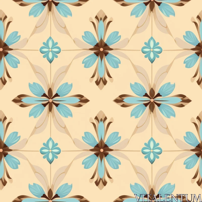 Blue and Brown Floral Tiles Pattern AI Image