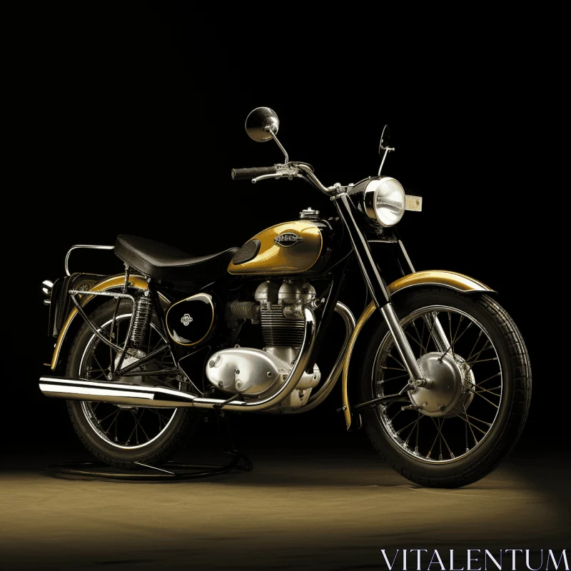 Captivating Gold Motorcycle on Black Background - Photorealistic 1960s Rendering AI Image