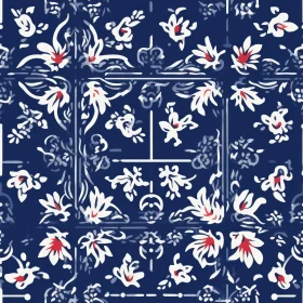 Elegant White and Red Floral Pattern on Dark Blue Background