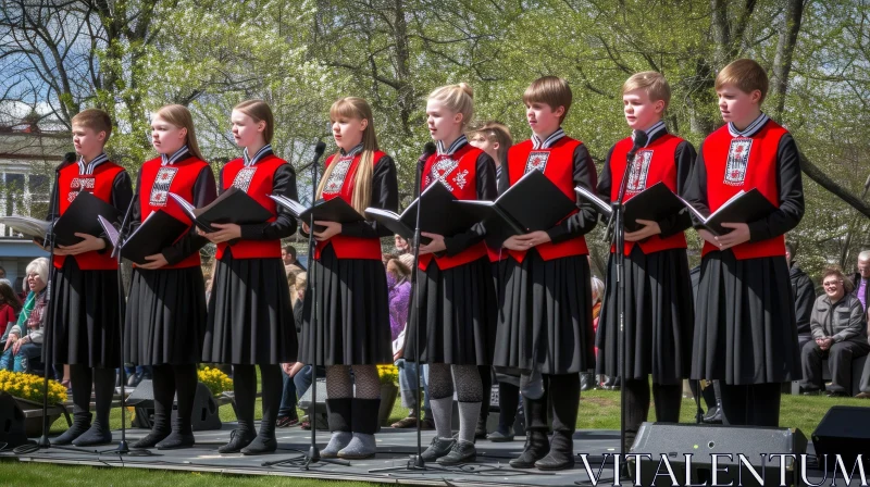 Enchanting Performance by a Children's Choir in Traditional Estonian Costumes AI Image