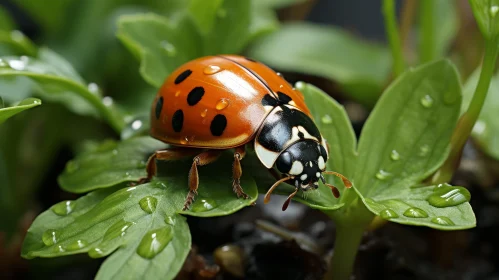 Ladybug on Green Leaf - Nature Macro Photography