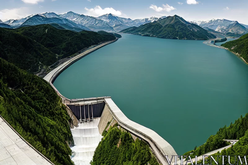 Majestic Mountain Dam: Japanese-Inspired Sustainable Architecture AI Image