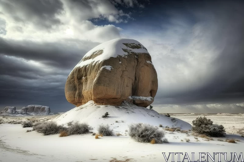 Majestic Rock Formation Covered in Snow - Captivating Nature Photography AI Image