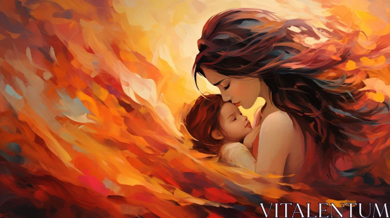 Mother and Child Painting - A Heartwarming Moment Captured AI Image