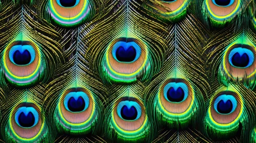 Peacock Feathers Close-Up: Symmetrical Beauty in Blue-Green