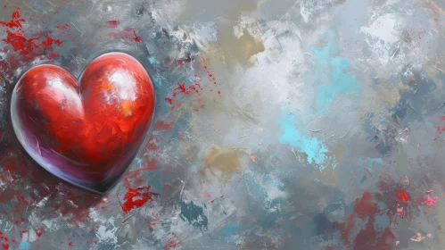 Red Heart Painting on Textured Grey Background