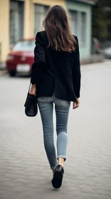 Urban Fashion: Young Woman Walking Down the Street