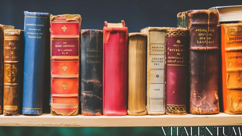 Vintage Books on Wooden Shelf - A Time-Worn Composition AI Image