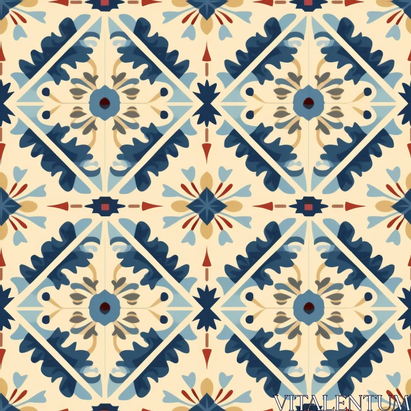 Blue and White Ceramic Tiles Floral Pattern AI Image