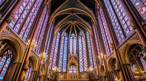 Captivating Gothic Cathedral Interior with Stained Glass Windows