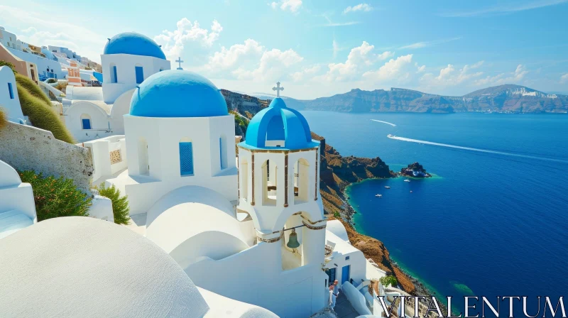 Captivating Santorini, Greece: Whitewashed Buildings and Blue Domes AI Image