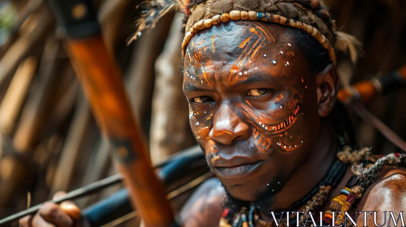 Close-up Portrait of African Man with Traditional Face Painting AI Image