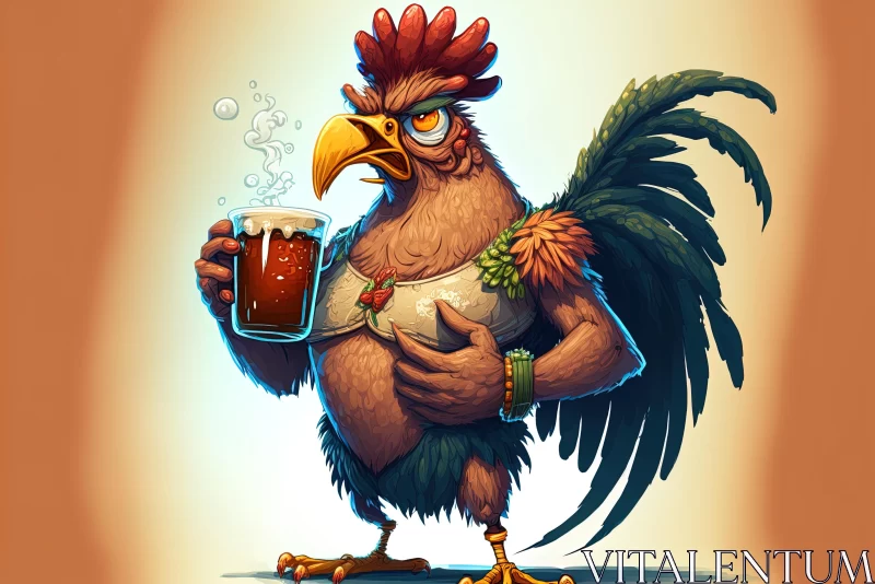 Comical Rooster with Beer Glass - Highly Detailed 2D Game Art AI Image