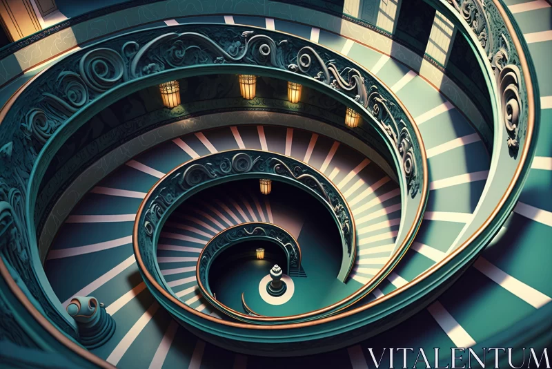 Enchanting Spiral Staircase with Lights | Baroque Architecture AI Image