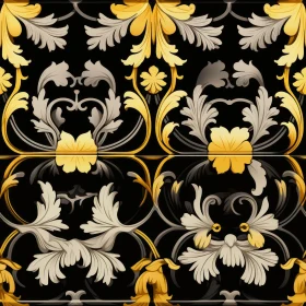 Golden and White Leaves Seamless Pattern on Black Background