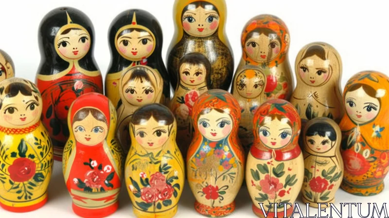 Intricate Wooden Russian Nesting Dolls - Traditional Art AI Image