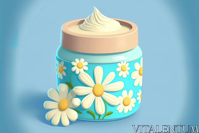 Jar of Cream and Daisies: Cartoon Realism Illustration AI Image