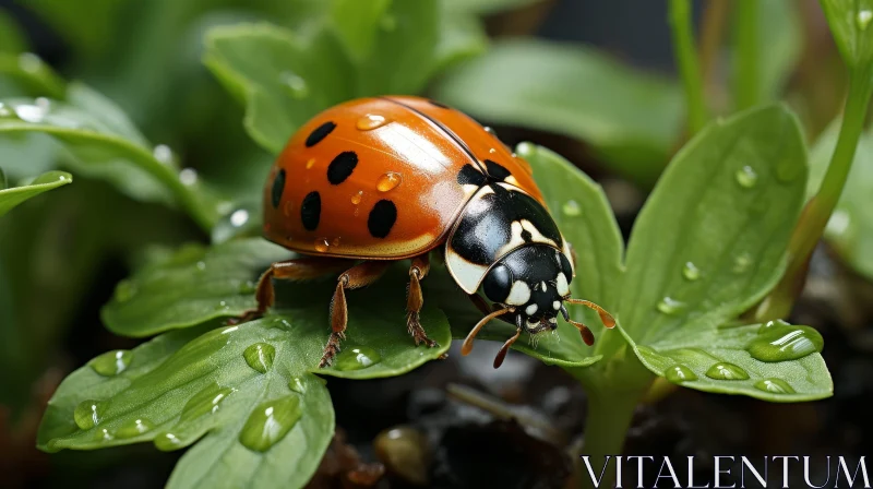 AI ART Ladybug on Green Leaf - Nature Macro Photography