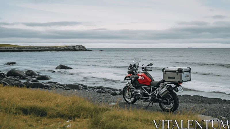 AI ART Motorcycle Parked on Beach | Adventure-themed Photography