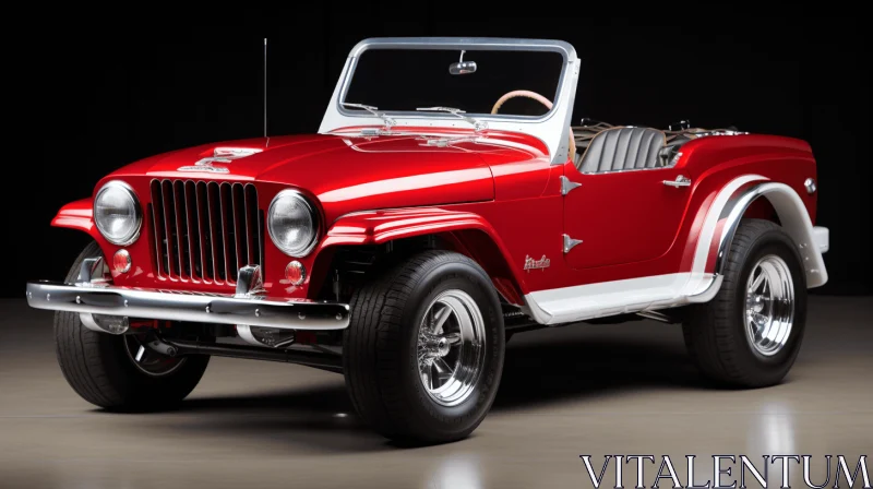Old Red Jeep on Dark Background | Streamlined Precisionist Lines AI Image