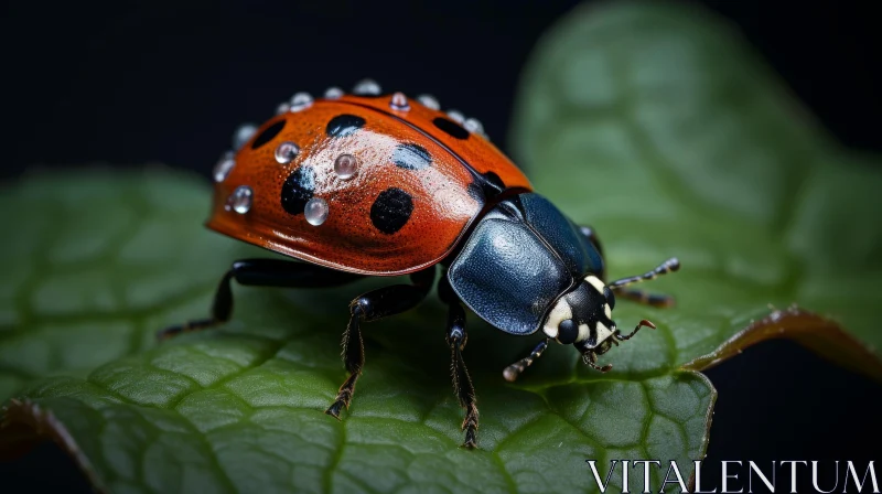 AI ART Red Ladybug on Green Leaf - Close-up Nature Photography