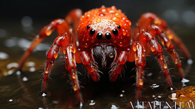AI ART Red Spider with Water Droplets - Close-up Nature Image