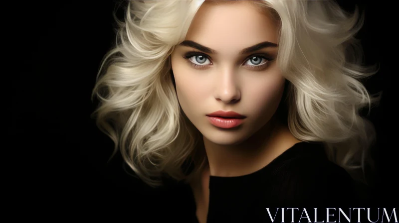 Serious Expression: Young Blonde Woman Portrait AI Image