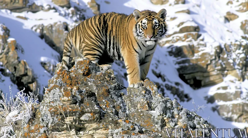Siberian Tiger in Snowy Forest - Majestic Wildlife Photography AI Image