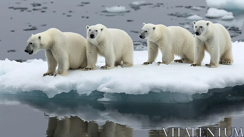 AI ART Arctic Wildlife: Three Polar Bears on Ice Floe