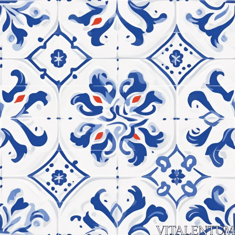 Blue and White Portuguese Tiles Pattern AI Image