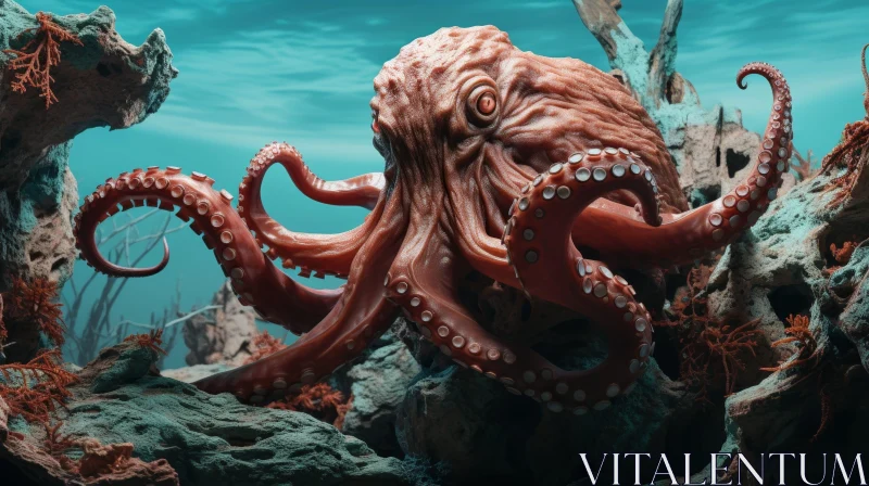 AI ART Brown Octopus in Ocean 3D Rendering