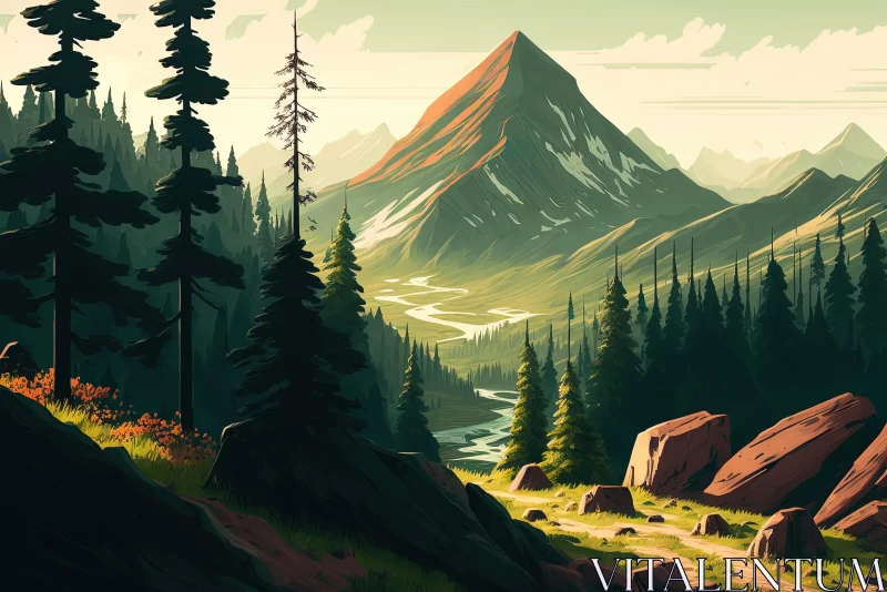 Captivating Mountain Landscape: A Stunning Illustration AI Image