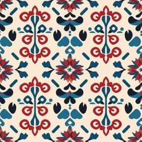 Elegant Floral Seamless Pattern in Red, Blue, and White