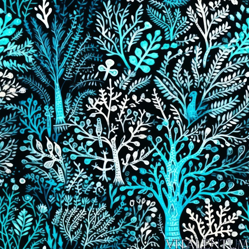 Enchanted Blue and White Tree Pattern AI Image