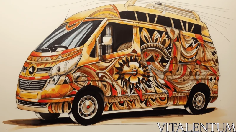 Exquisite Mercedes Van Painting | Retro Camper Van Illustration AI Image