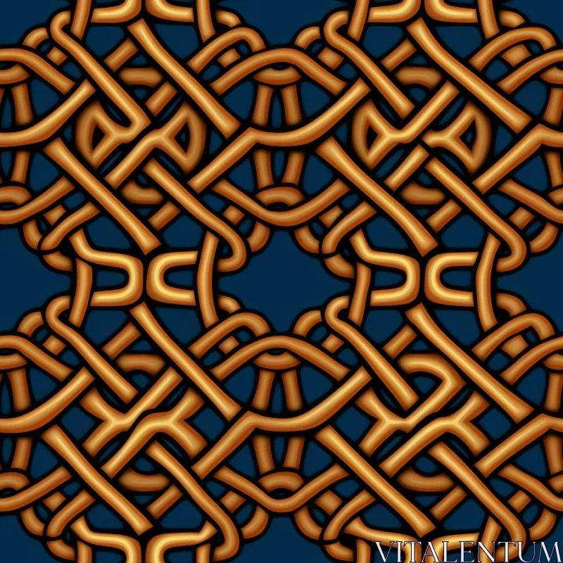Golden Celtic Knots Seamless Pattern on Dark Blue Background AI Image