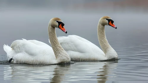 Graceful Swans in Sunlit Lake